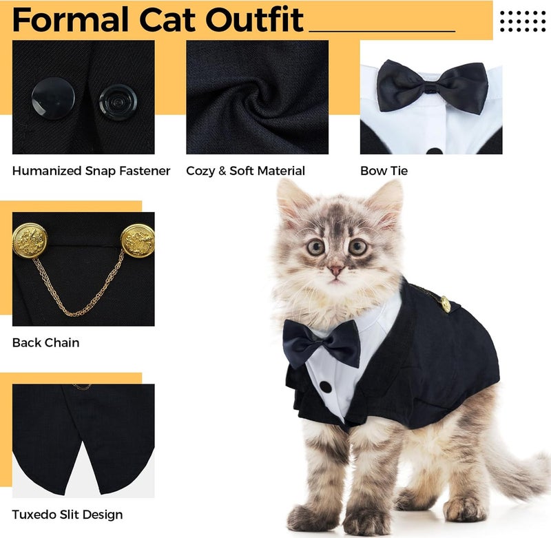 DENTRUN Cat Tuxedo Outfit, Sphynx Cat Costume Formal Suit with Bow Tie, Stylish Cat Shirt Fashion Apparel Fancy Clothes, Kitten Formal Attire Wedding Onesie Costume for Cats Only - Image 4